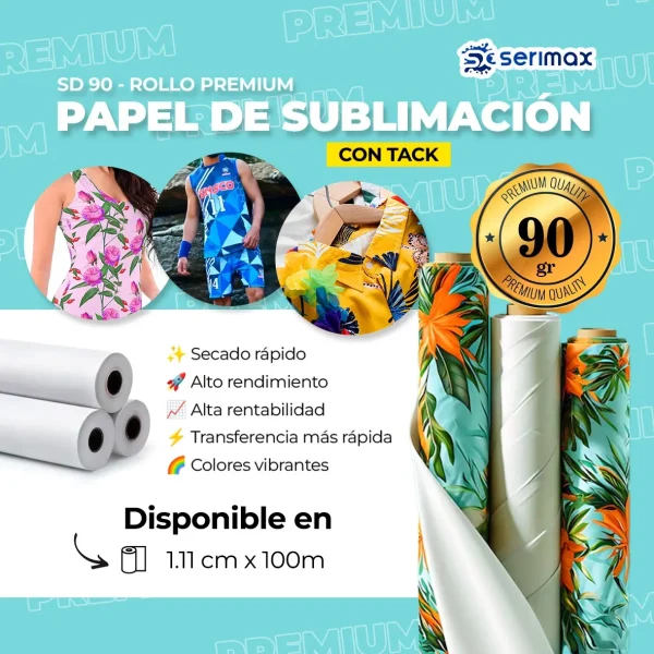 SD90T/ PAPEL SUBLIMACION PREMIUM ADHESIVO TACK 90G 1.11X100M XRL