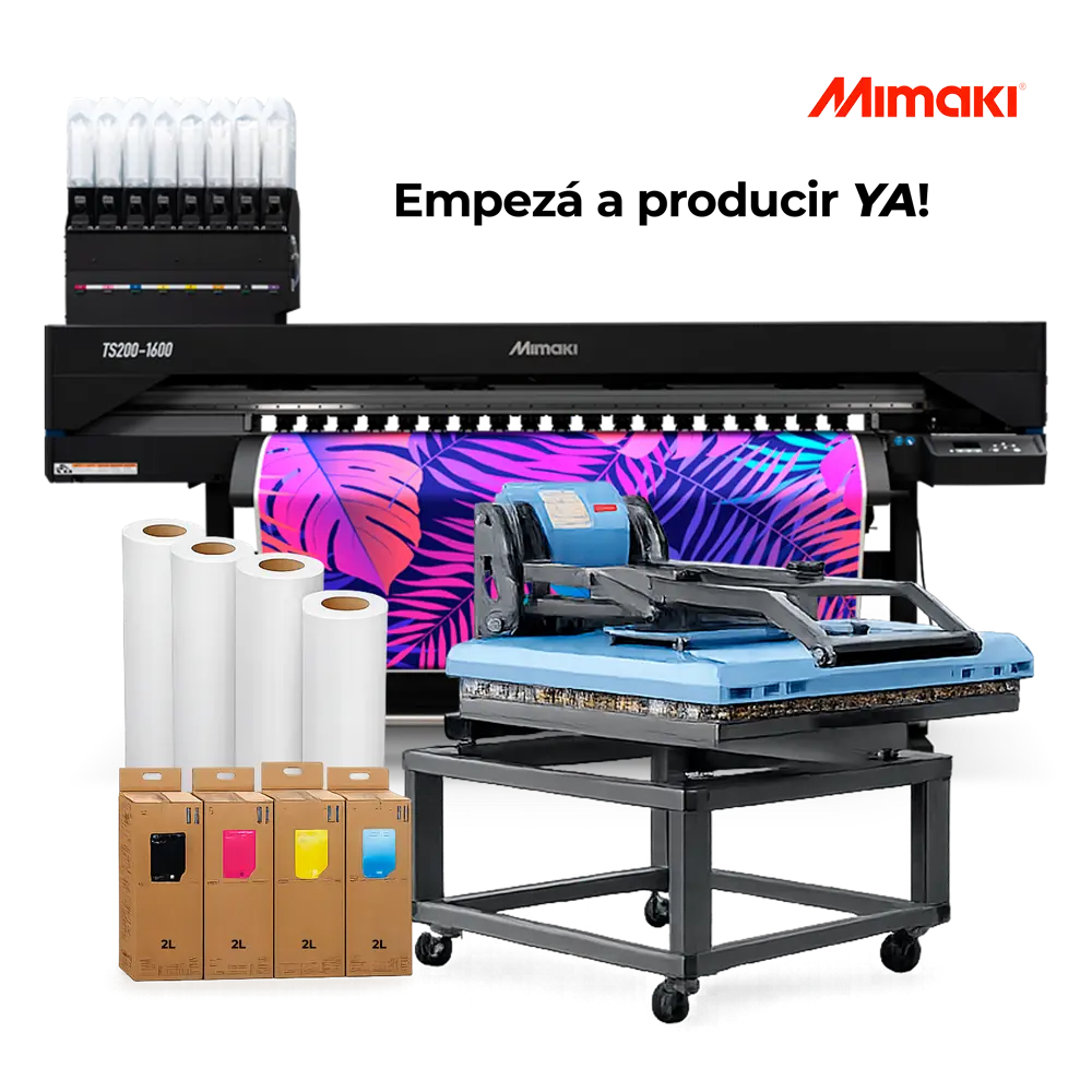 Impresora de sublimación Mimaki TS200-1600 imprimiendo tela a todo color